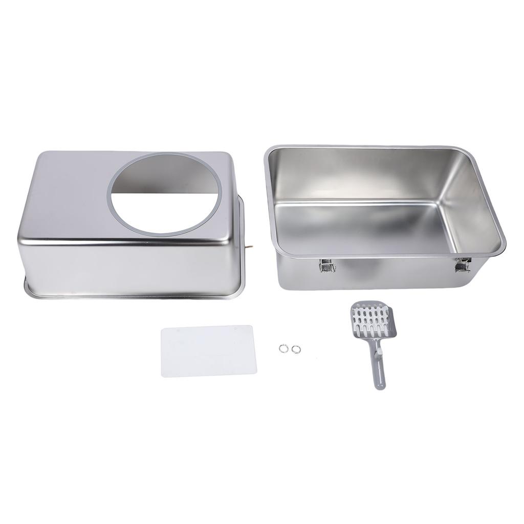 Geschlossene Edelstahl-Katzentoilette mit Deckel Metall-Katzentoilette Hohe Seite Einstieg von oben Geruchskontrolle
