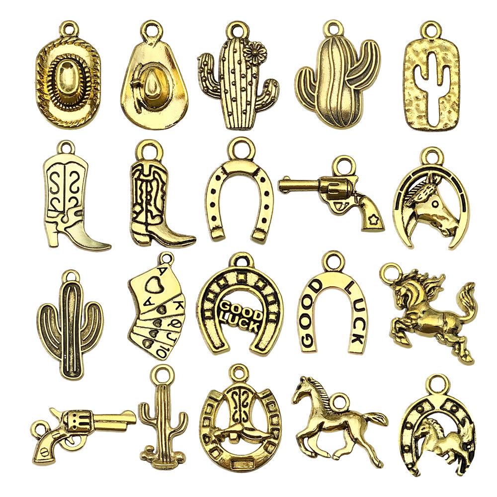 Cross-border Cowboy Western Bracelet: Horseshoe, Hat, Cactus Alloy Pendants for DIY Jewelry.