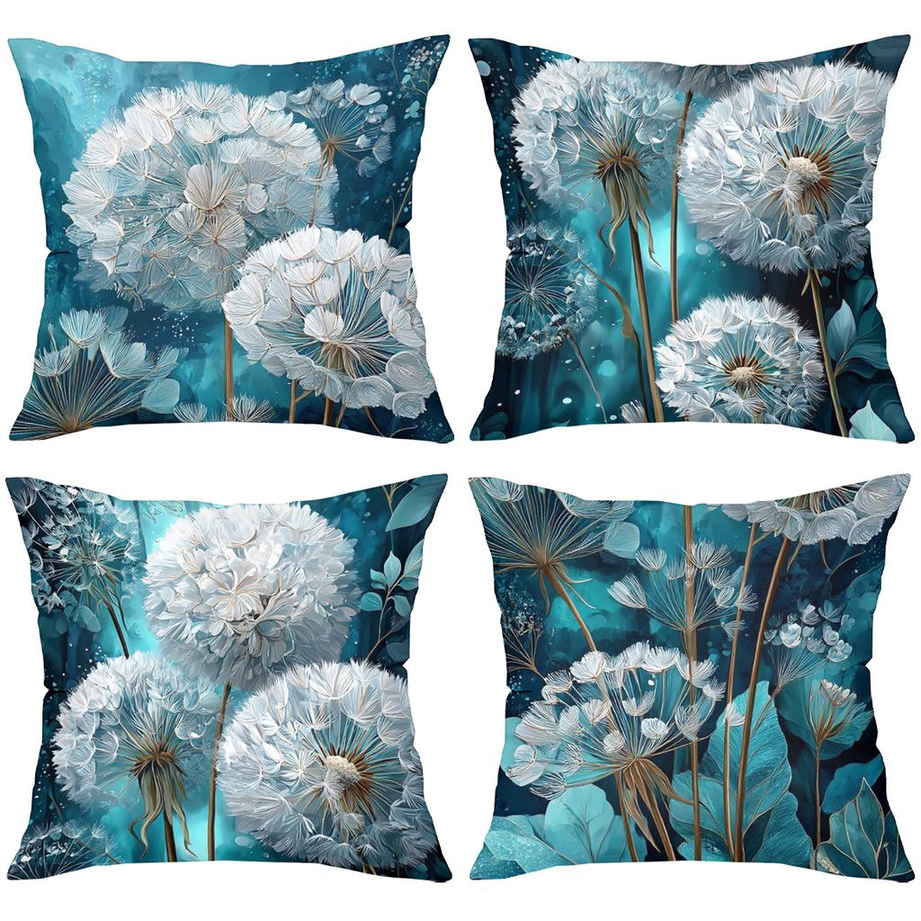 Blue Dandelion Patterned Cushion Covers For Home Decor Polyester Pillowcase, Sofa Decorative Cushion Cov Headboard Pillow