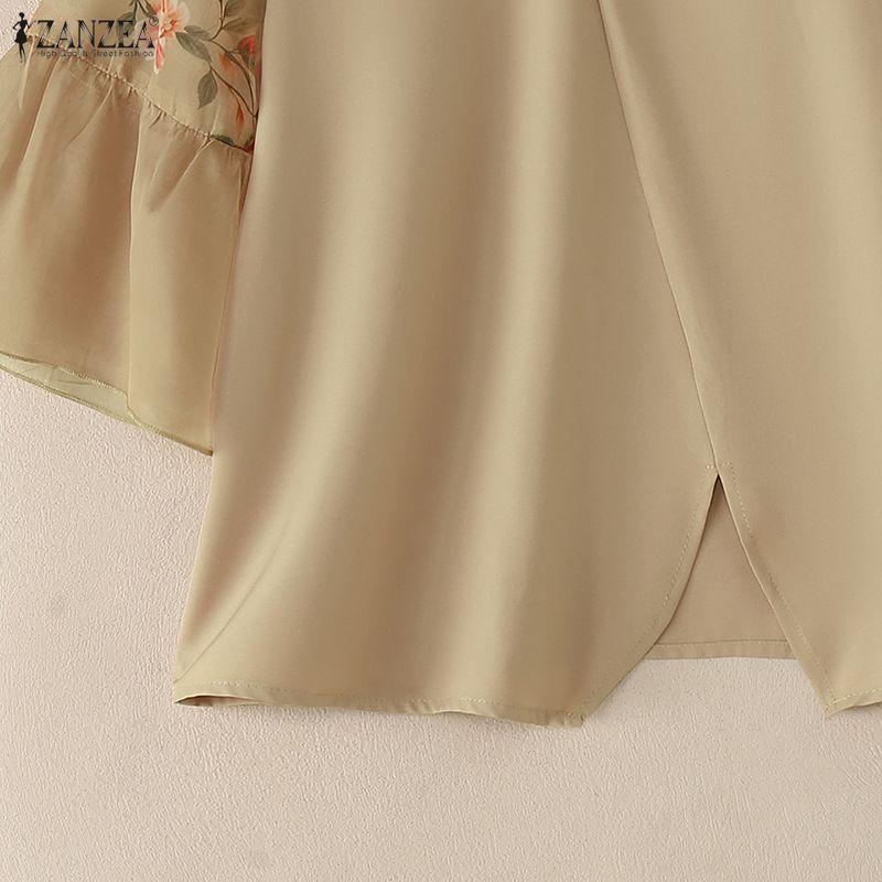 ZANZEA Women Elegant Casual Stand Collar Floral Print Splice 3/4 Sleeve Blouse