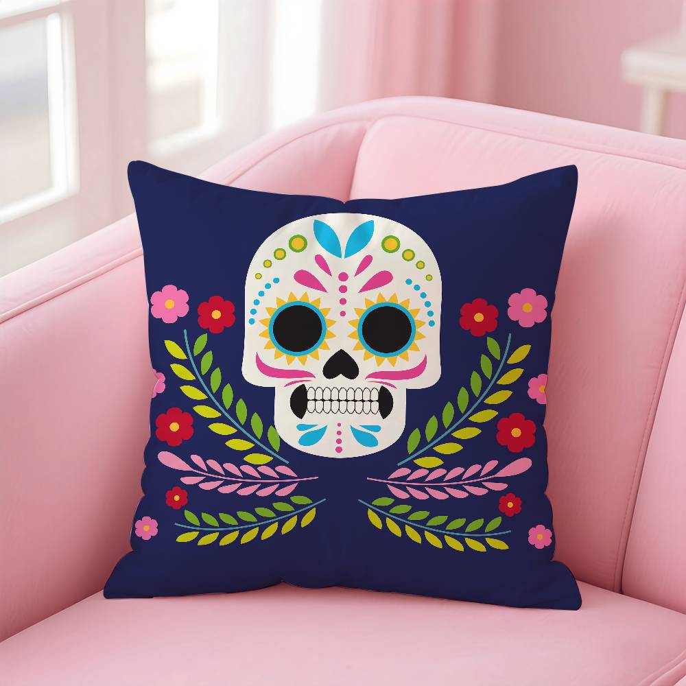 Mexico Easter Flower Skeleton Pillow Case Pattern Printing Pillowcase Living Room Sofa Cushion Cover Bedroom Room Decor