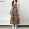 ZANZEA Women Plaid Print Summer Casual V-Neck Sleeveless Straps Camisoles Dresses