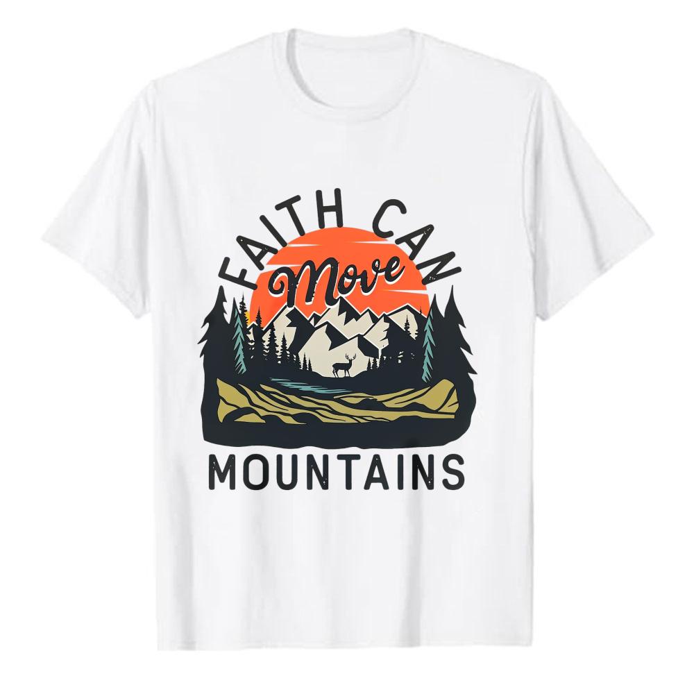Faith Can Move Mountains Scenic View Unisexs Christian Short Sleeve Tshirt Graphic Tee Adult Clothing Breathable Shortsleev Tops