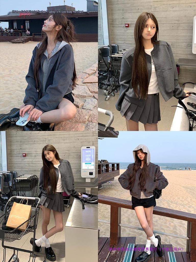 Graue Damen-Baseballjacke im koreanischen Stil - Frühling/Herbst 2025, altersreduzierend, lässig und trendig