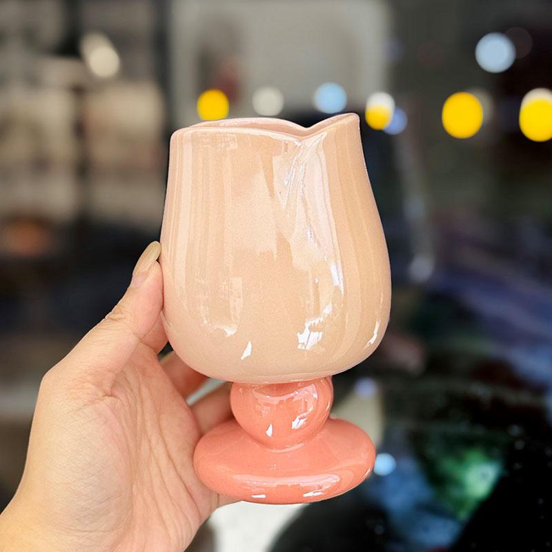Girls' High-Value Flower Ceramic Goblet Girls' Heart Tulip Water Cup Household Wine Cup Coffee Cup Souvenir