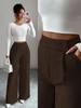 2026 Spring Autumn Wide Leg Pants Spliced Button Decor High Waist Casual Loose Long Pants for Women Solid Color Office Simple Elegant Trousers