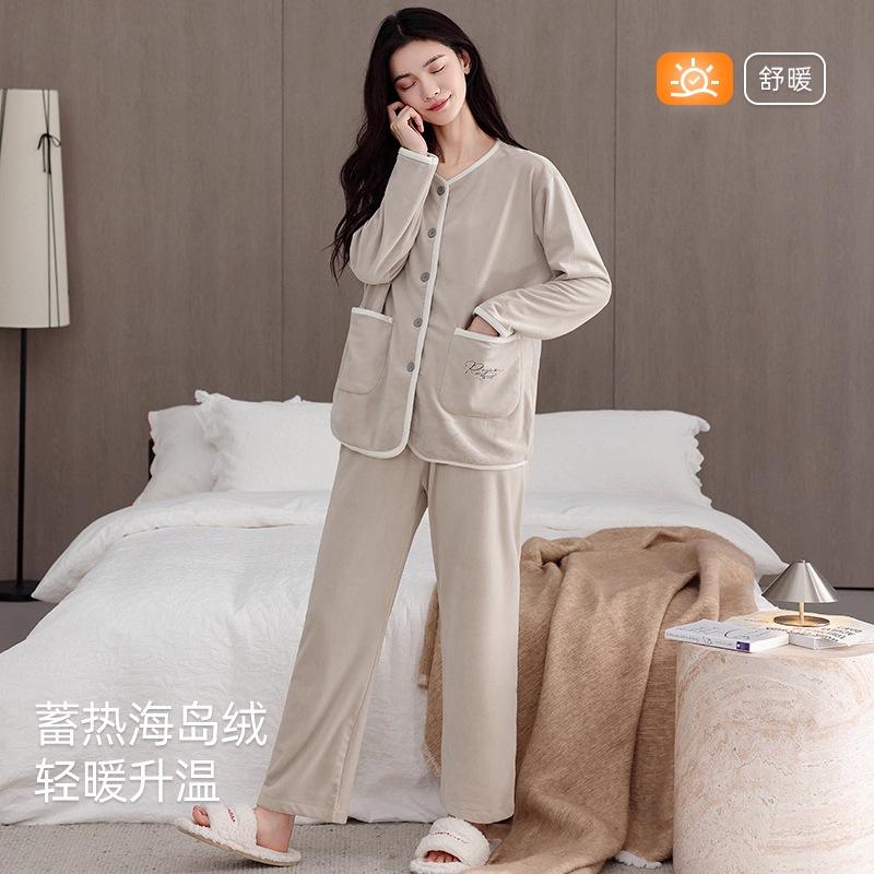 Pajamas women's winter anti-static island fleece thickened and fleece can be worn outside in autumn and winter casual loungewear women's suit