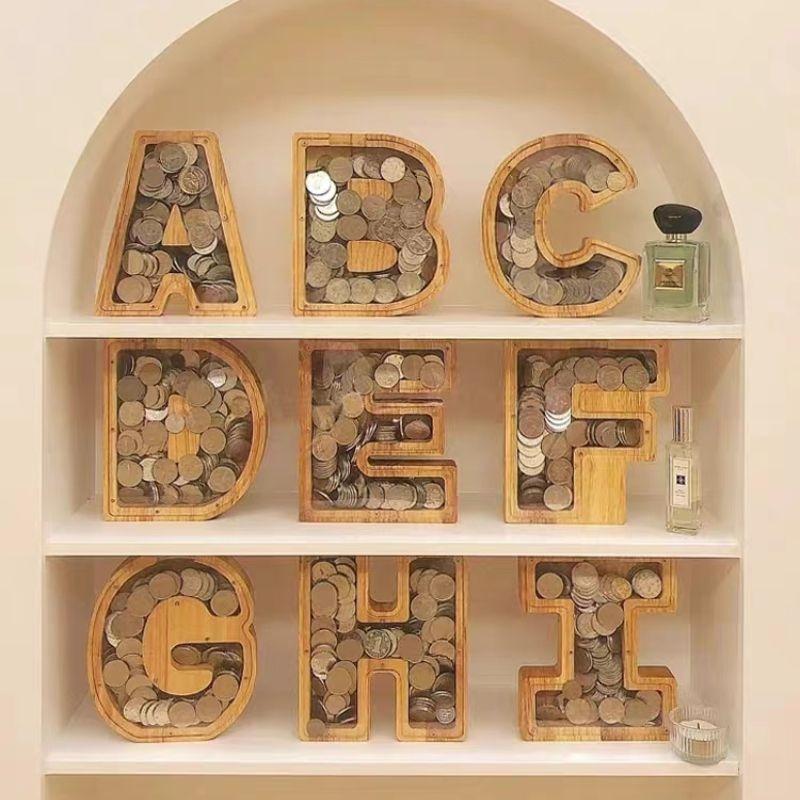 Wooden Letters Piggy Bank DIY Creativity Coin Banknotes Children's Money Box Funny Money Organizer Storage Box Home Decors