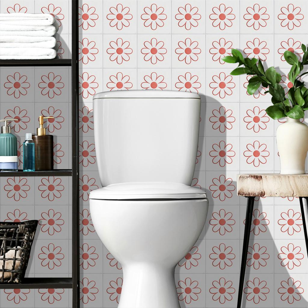 10Pcs Shiny Crystal Gloss Surface Little Daisy Tile Stickers Waterproof Peel and Stick Wall Decals Protective Film Kitchen Backsplash Bathroom