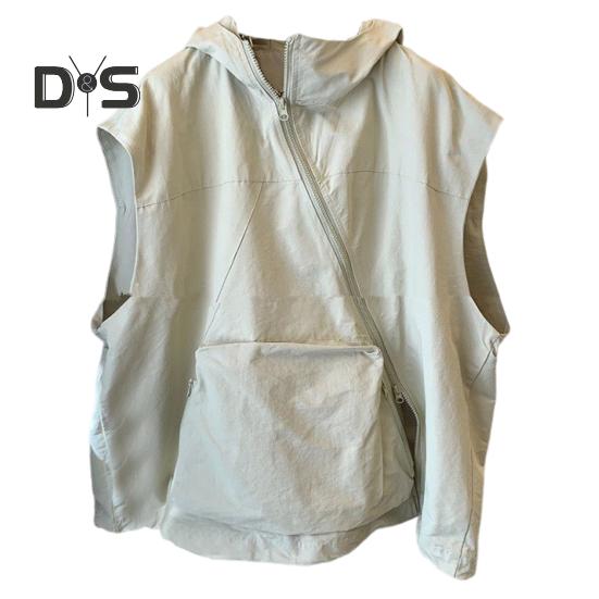 

Женский летний жилет с капюшоном, диагональная молния, дышащая женская солнцезащитная одежда, женский сплошной цвет, повседневный свободный топ с карманом 2XL абрикосовый