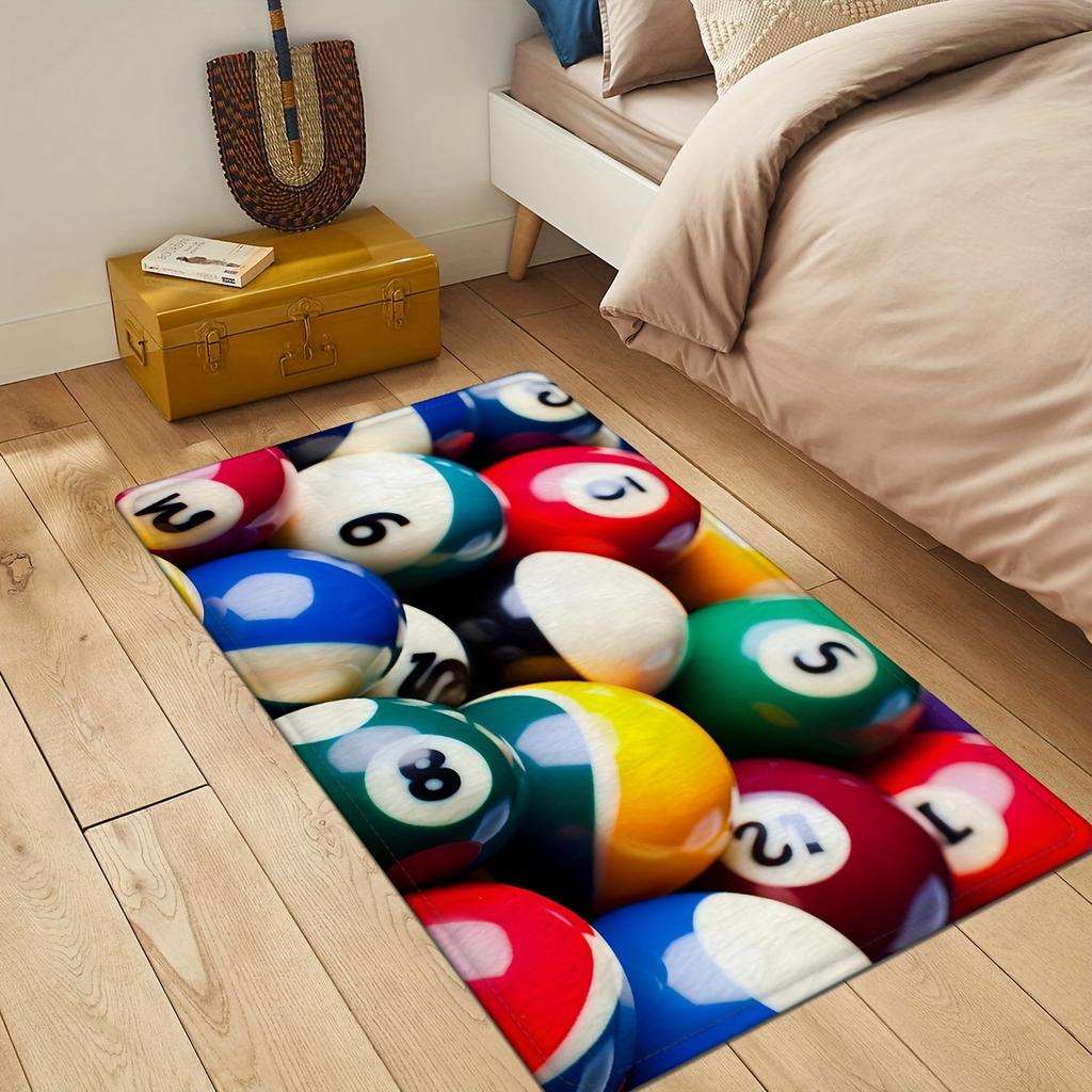 1pc Plush Flannel Billiard Ball Door Mat - Non-Slip, Absorbent, Machine Washable for Kitchen, Living Room, Bedroom, Laundry & Ba