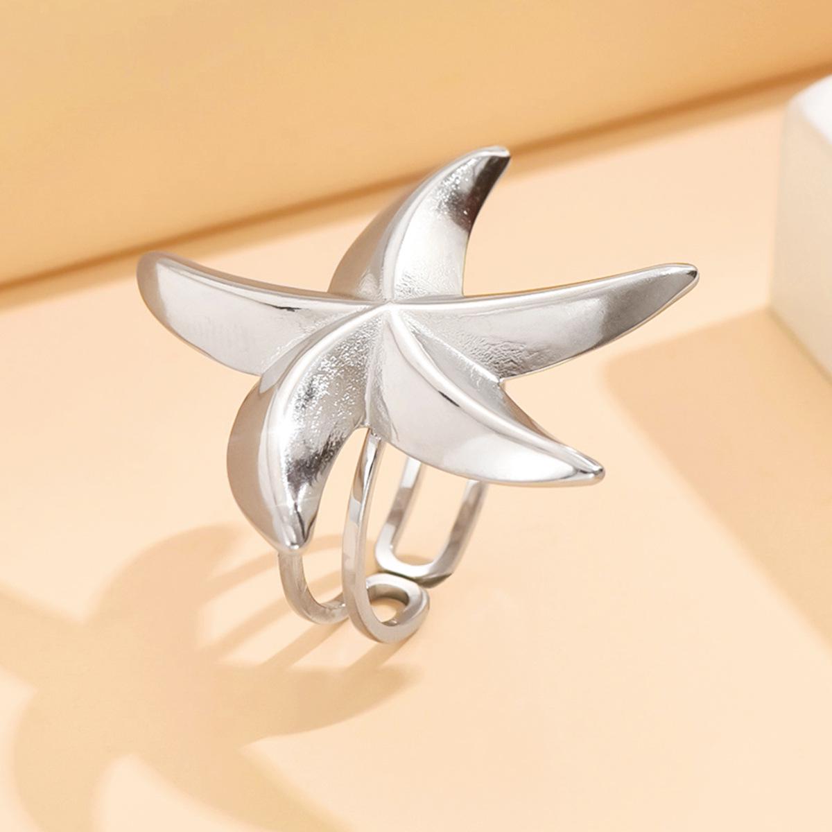 Casual Resort Style Adjustable Stainless Steel Star Ring
