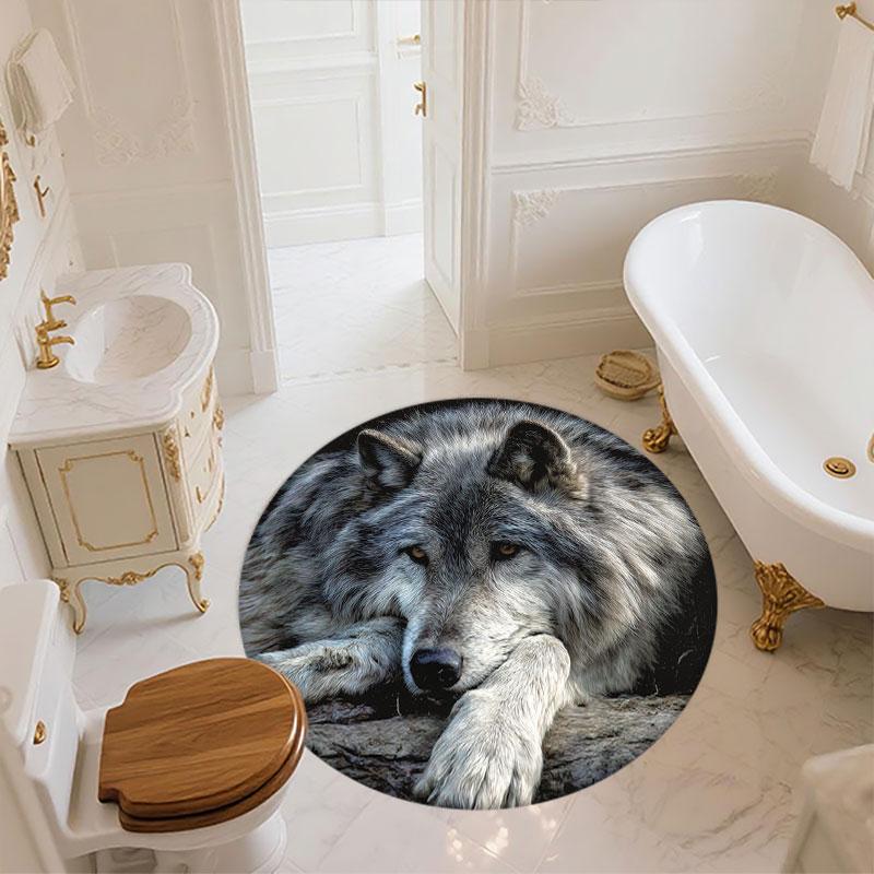 Grey Wolf pattern round rug,Carpet Rug for Living Room Bedroom Playroom ,Non-slip Floor Mat,Holiday Gifts and Birthday Gifts.