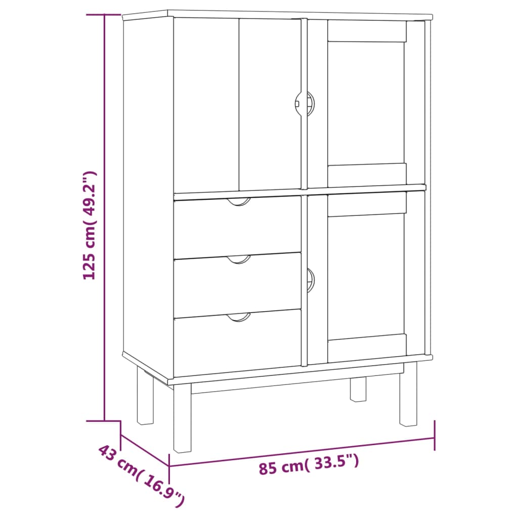 Highboard OTTA 85x43x125 cm Solid Pine Wood