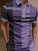 Men's Zipper Polo, Collar Polo Shirt, Golf Shirt, Graphic Print, Geometry, Linear Opening, Short Sleeve, Zipper Clothing Top