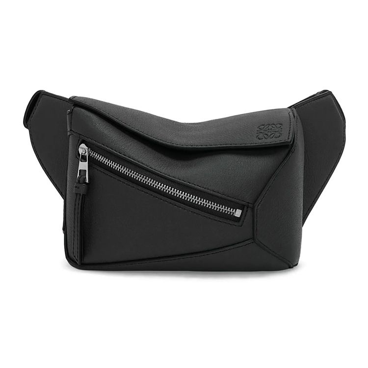 Loewe Puzzle 24 Adjustable Shoulder Strap Zipper Closure Leather Waist Bag Mini Men Waist Bag Black B510EB1X03-1100