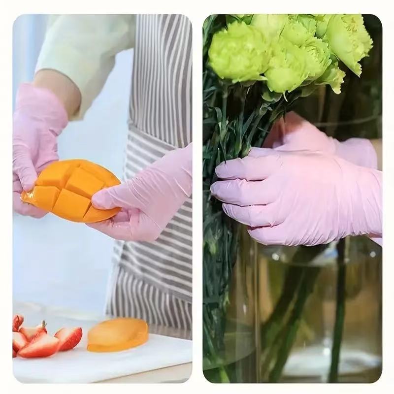 100PCS Light Pink Disposable Nitrile Gloves Waterproof Anti-static Durable Light Pink Gloves For Kitchen Cooking Tools