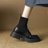 Krazing Pot Microfiber Autumn Winter Shoes Thick High Heels Flat Platform Size 43 Motorcycle Boots Knitwear Ankle Boots