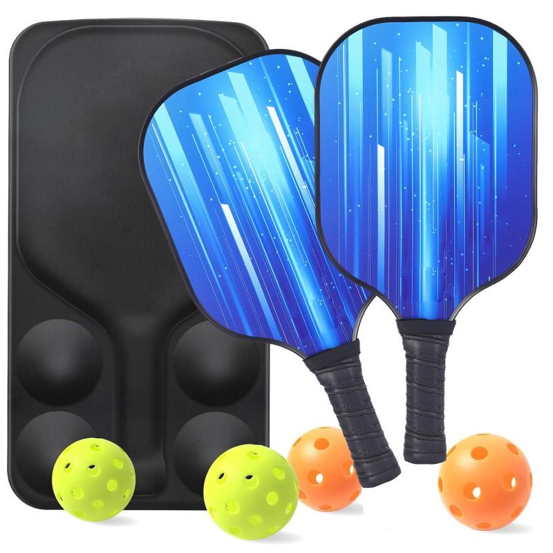 Carbon Fiber Pickleball Paddle Set With Blue Carry Bag 2 Paddles 4 Balls Outdoor Recreational Sport Equipment