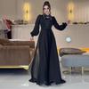 Hepburn Style Women's Autumn 2024 Fashion Lapel Mesh Splicing Long Dress