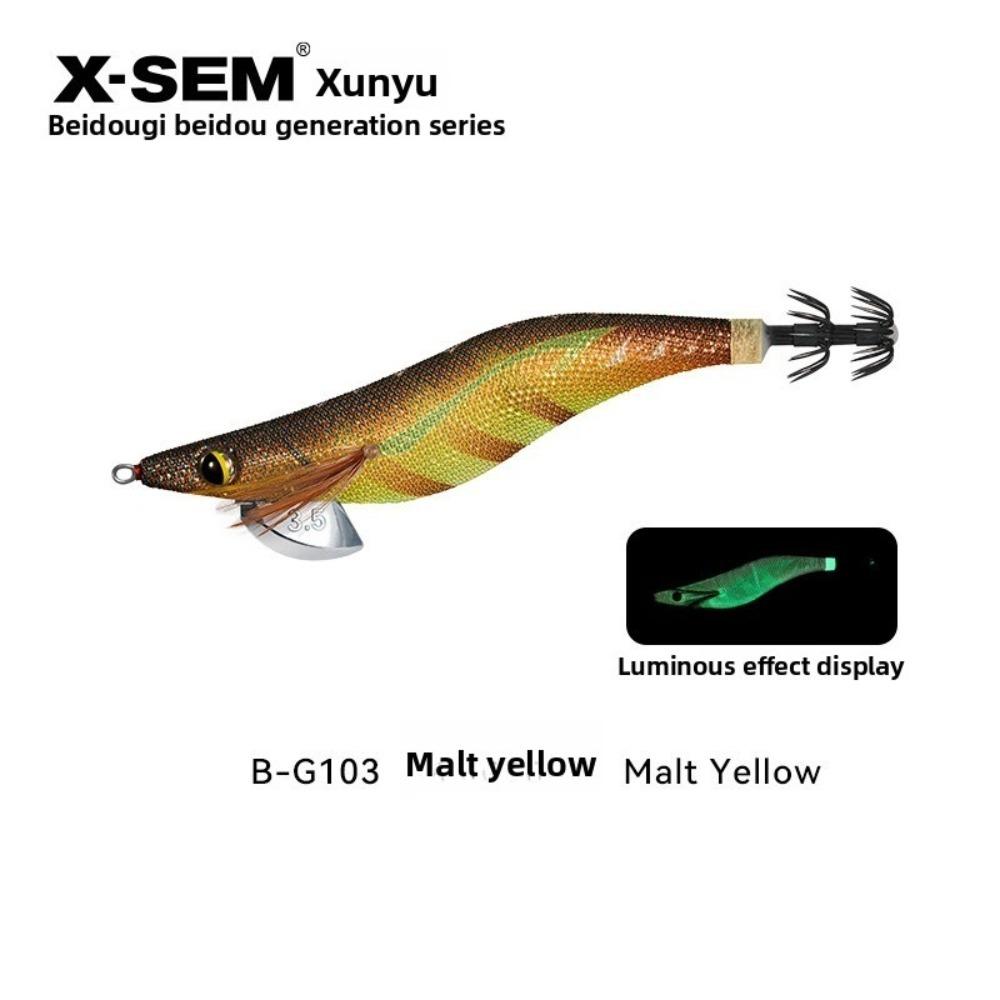 

B-G1 Night Glow Squid Bait Wooden Shrimp Big Tail Octopus JIGS 21g 3.5# Thief Octopus Hook Bait Fishing