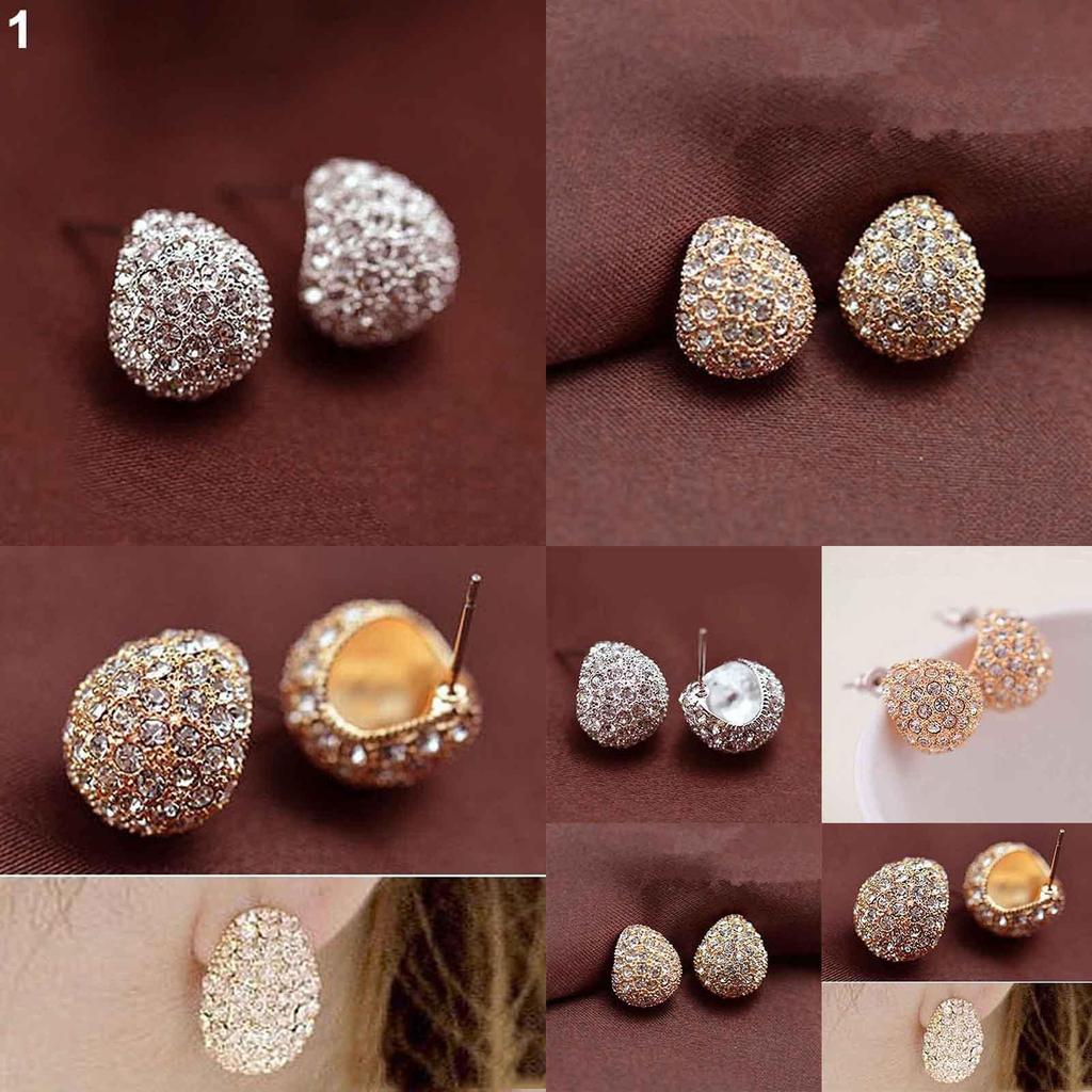 Chic And Stylish Women's Korean Crescent Moon Rhinestone Shining Stud Earrings