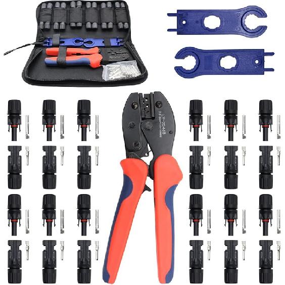 MC-4 Connector Kit, Includes 6 Pairs of Solar Connectors, 2 Spanner Wrenches, and a Wire Crimper, Solar Crimper Tool Kit, Making it a Comprehensive