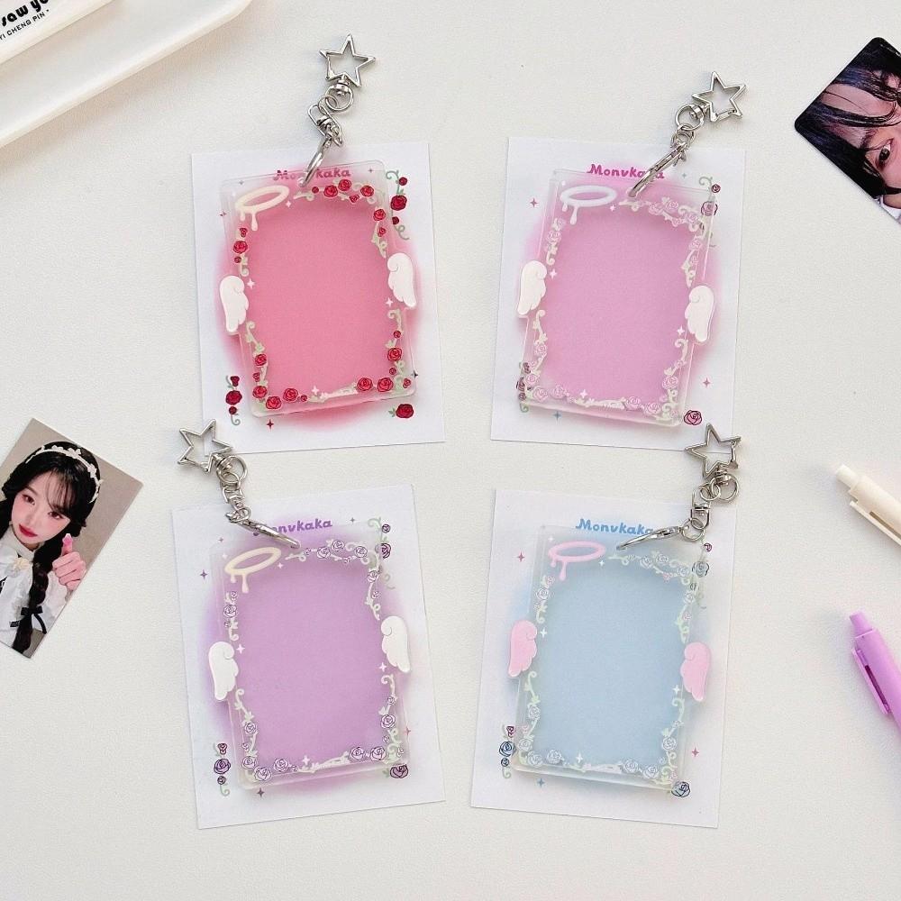 Star Clip Keychain Charm Angel Wings Photocard Organizer Photo Display Keychain Fan Collection