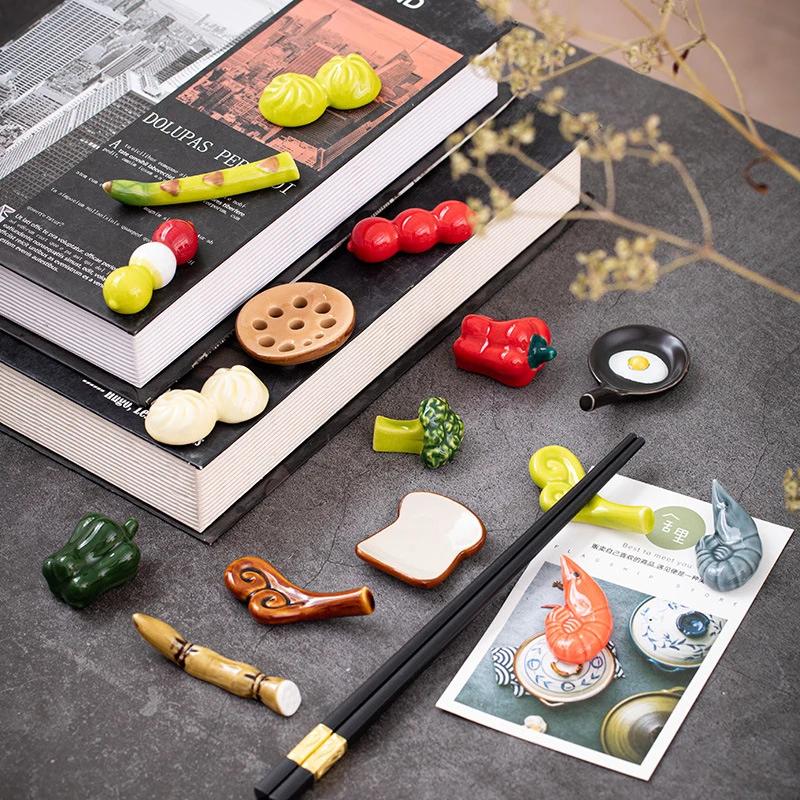 Ceramic Chopstick Holder Japanese Chopsticks Rest Vegetable Fruits Shape Fork Shelf Stand Kitchen Tableware Dining Table Decor