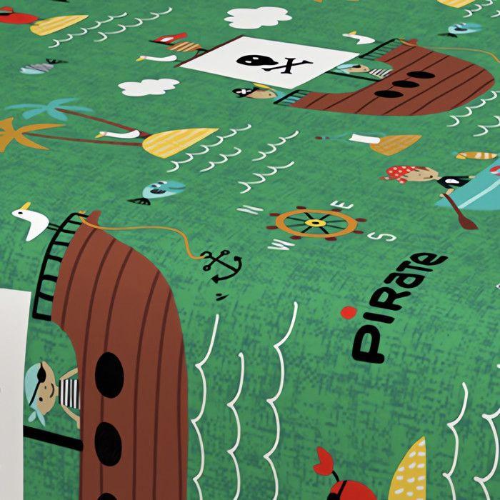 Parure de draps 180x290 cm PIRATES vert, 100% coton 57 fils/cm2, par Soleil d'Ocre