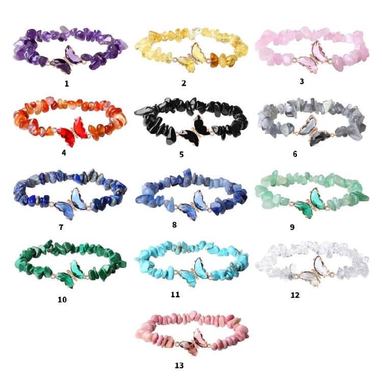 Healing Crystals Bracelet With Irregular Gemstones Beads Butterfly Decoration Adjustable Jewelry For Relaxation