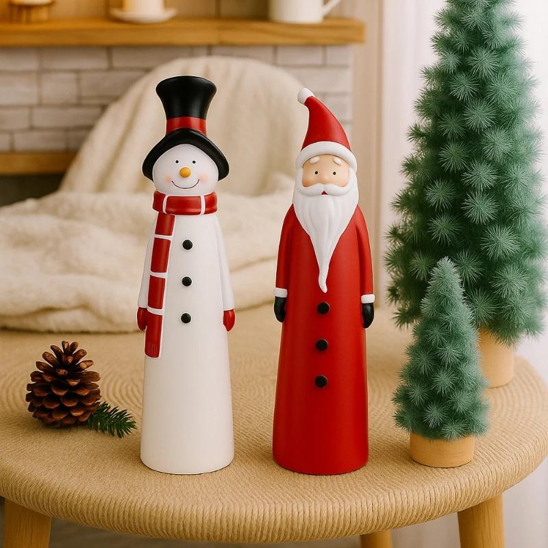 Vintage Christmas Home Decor Santa Claus and Snowman Decorative Ornaments Suitable for Indoor or Lawn Resin Craft Doll Ornamen