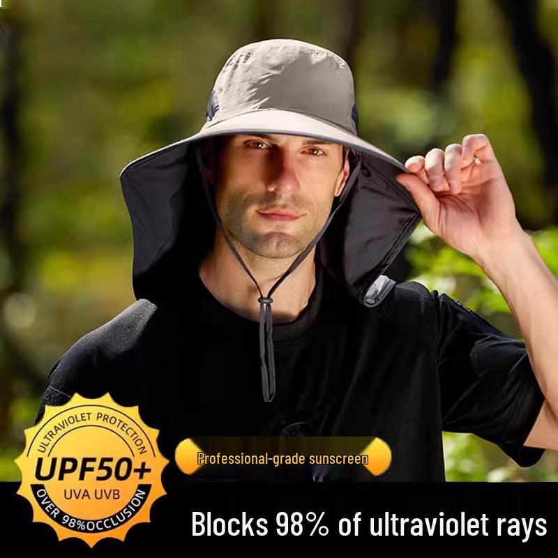 Men’s Wide Brim UV Protection Bucket Hat with Face and Neck Guard