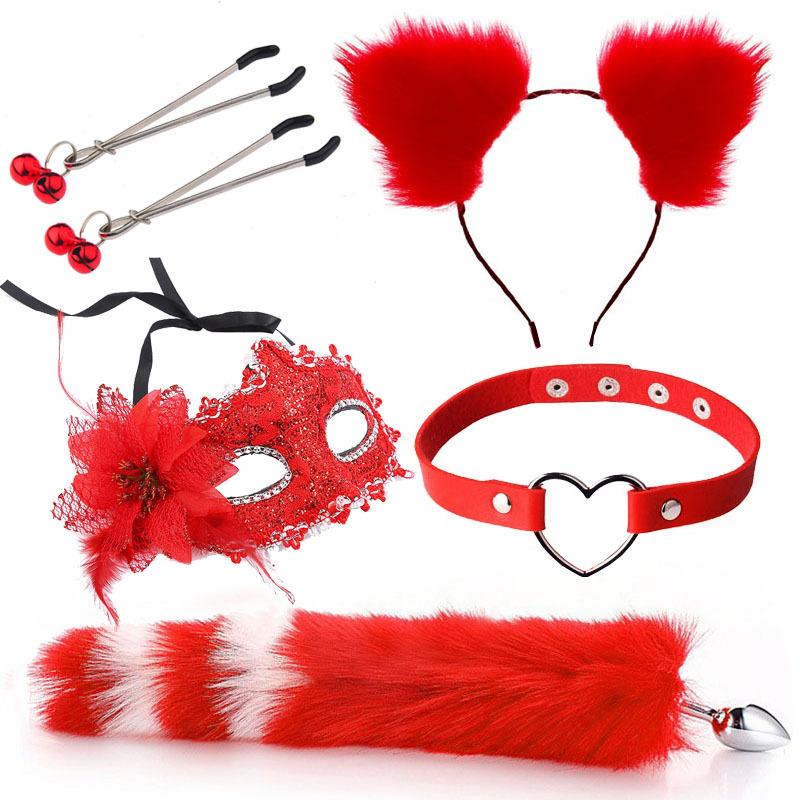 Erotic Mask Ear Hairpin Vestibule Anal Plug Female Device Supplies Sm Metal Erotic Set Foxtail Six-Piece Set