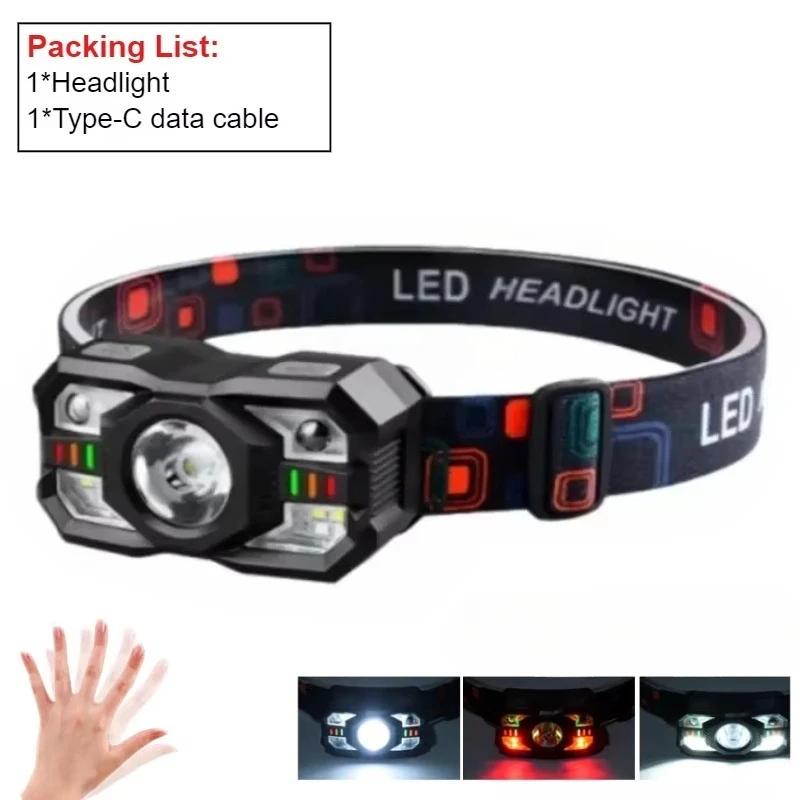 LED Induction Headlamp Motion Sensor Flashlight USB Charging Headlight 5 Gears 1200mAh for Outdoor Camping Running Night Fishing