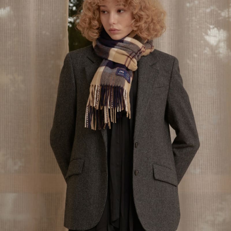 ABRAHAM MOON Merino Wool Shawl Muffler 50cm - Semi-Green Navy