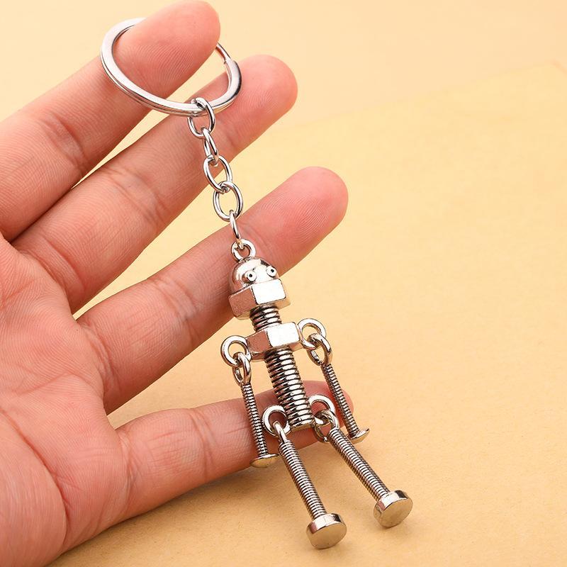 Vintage Zinklegering Steampunk Schroef Robot Sleutelhanger Beweegbare Gewrichten Sleutelhouder Voor Mannen Hanger