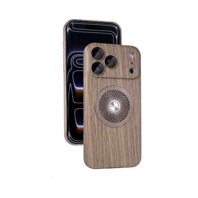 Magnetic Heat Dissipation Wood Grain iPhone 17 Pro Max Case with Lens Film, Full Coverage iPhone 16 Pro Max