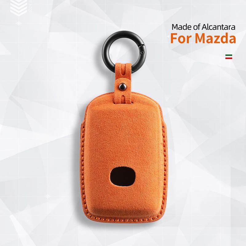 Car Key Case for Mazda 3 6 CX30 CX50 CX60 CX5 CX8 CX9 MX30 Cover Shell Suede Alcantara Keychain 4 Buttons Protector Accessories