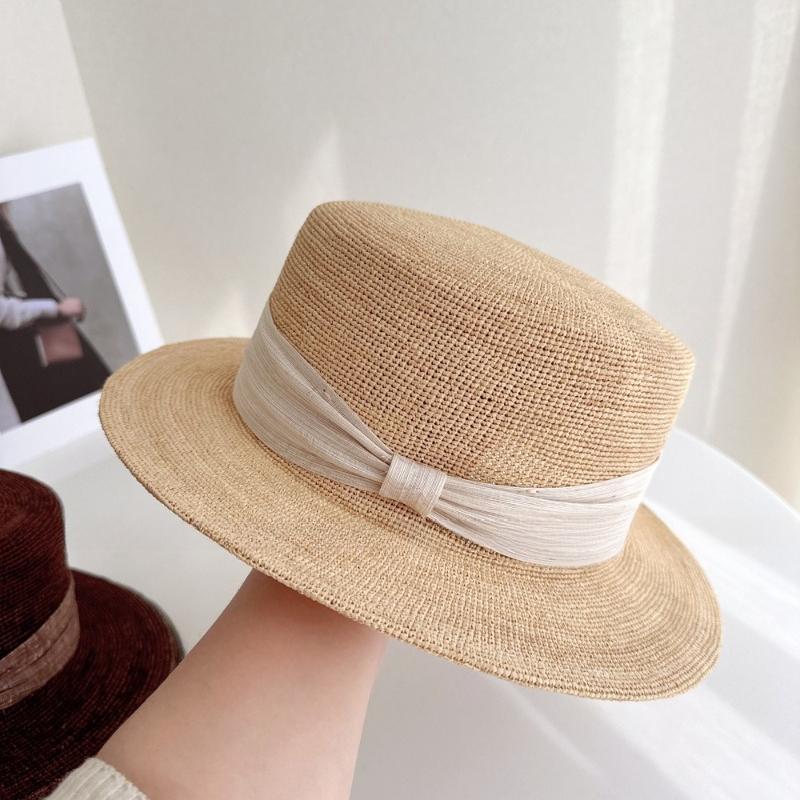 Klassischer Natursstroh-Panama-Fedora-Hut für Damen Breiter Rand Sommer-Sonnenhut mit Schleife Vintage Atmungsaktive Strandkappe