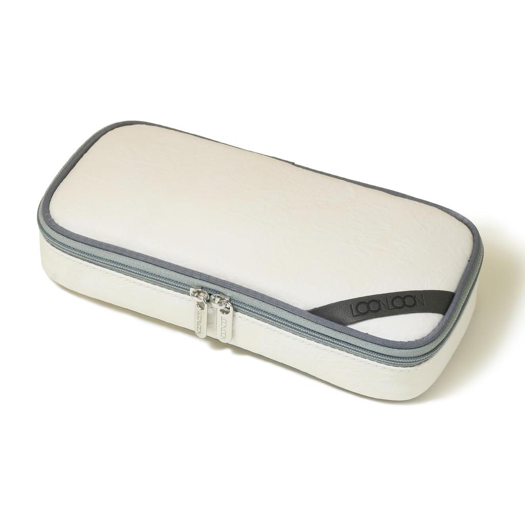 LOONLOON 665 Paper Pencil Large Made with Washi Paper Case, White, Capacity, Two-Story Design, Multifunctional, Stylish,