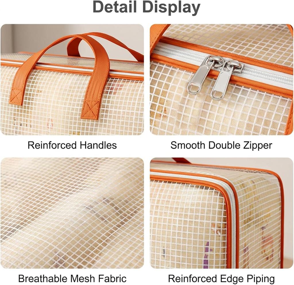 Extra Large Storage Bag, Moving and Traveling Bags with Carry Handle and Strong Zipper, Space Save Oversize Clear Organizer for Clothe, Moving