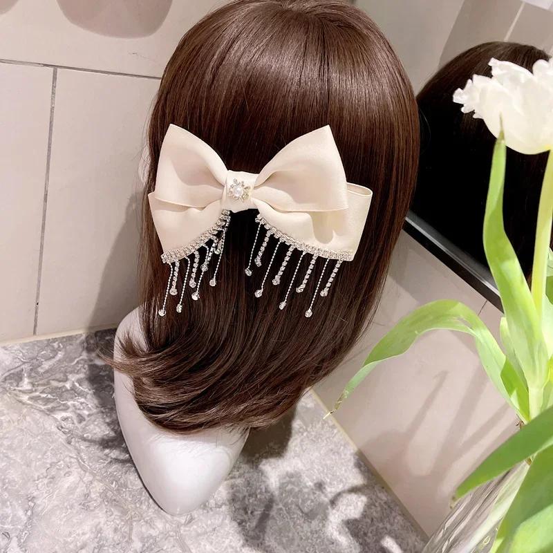 Newest Fashion Korean Style Bow Rhinestone Tassel Satin Hair Clip Wedding Party Personalized Styling Accessories Creative Gifts