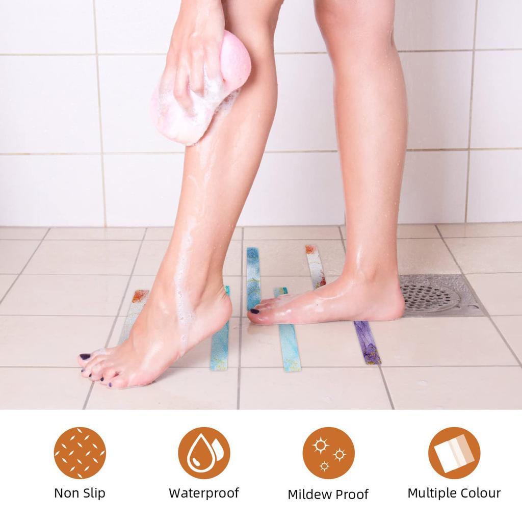 24Pcs Anti Slip Colorful Shower Strips Safety Non Slip Shower Treads Stickers Bathtub Strips Adhesive Decals for Shower