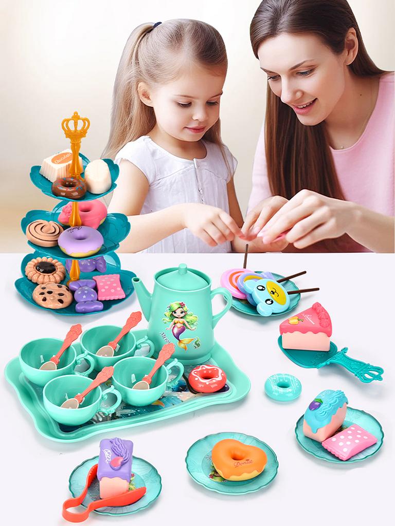 Girls Afternoon Tea Set , Mermaid Princess Afternoon Tea Toy, Tea Party Dress Up Toys, Simulated Dessert Cake Portable Gift Box