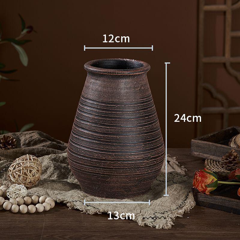 Zen-Style Rustic Pottery Vase for Dried Flowers and Succulents: New Chinese Retro Design