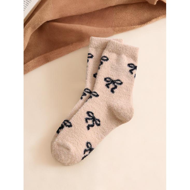 

Australian wool bow socks for women, warm and thick for autumn and winter, soft and comfortable floor socks, home maternity socks, sleeping socks Average Size