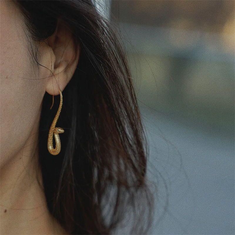 Exaggerated Golden Color Vivid Snake Earrings For Women Punk Gothic Animal Personality Ear Jewelry Girls Party Festival Gifts