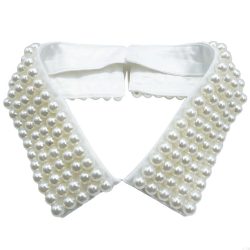 M7DD Fashionable Imitation Pearls Beaded False Collar for Women Casual Formal Wear Detachable Choker Shirt Insert Collar Lapel