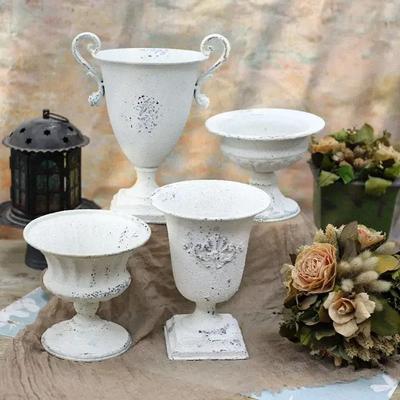 White Retro Classical Iron Art Vase Garden Desktop Simulated Flower Pot For Flower Arrangement Wedding Holiday Party Decorate